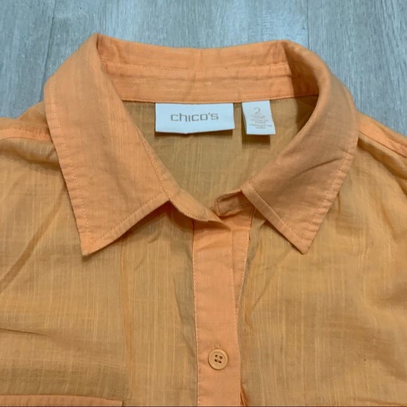 Chico’s Orange Peach Split Back Shirt Sz 2 L - Picture 7 of 8